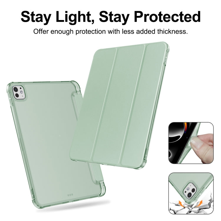 For iPad Pro 11 2024 Tri-fold Holder TPU Cover Frosted Leather Smart Tablet Case withh Pen Slot(Matcha Green) - iPad Pro 11 2024 Cases by buy2fix | Online Shopping UK | buy2fix