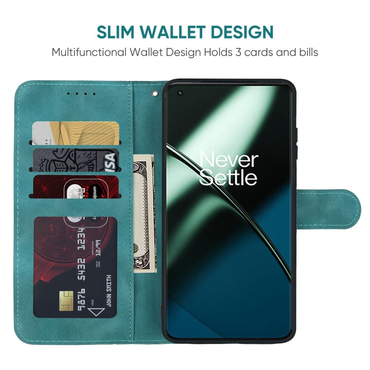 For OnePlus 11 Skin Feel Geometric Lines Leather Phone Case(Green) - OnePlus Cases by buy2fix | Online Shopping UK | buy2fix