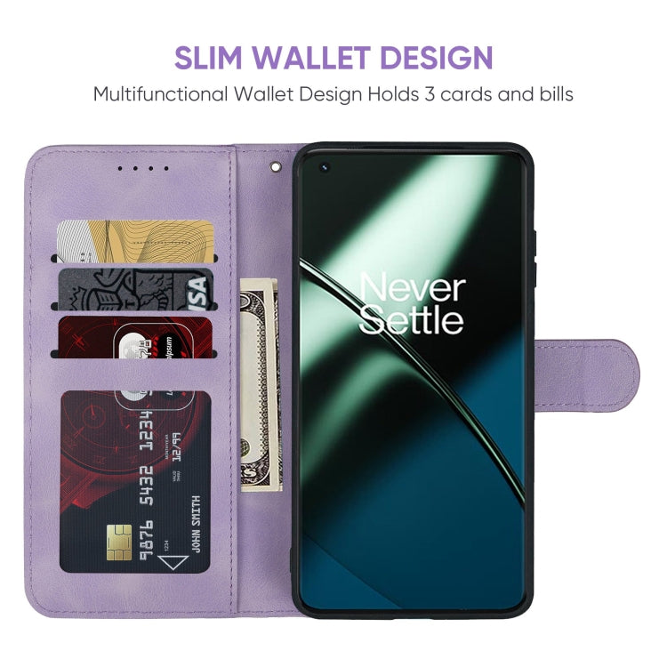 For OnePlus 11 Skin Feel Geometric Lines Leather Phone Case(Purple) - OnePlus Cases by buy2fix | Online Shopping UK | buy2fix