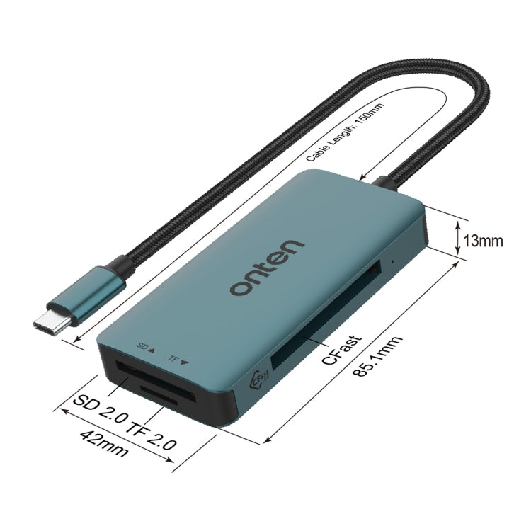 Onten C15 3 in 1 USB-C / Type-C to CFast 2.0 & SD & TF Card Reader(Pine Green) - Card Reader by Onten | Online Shopping UK | buy2fix