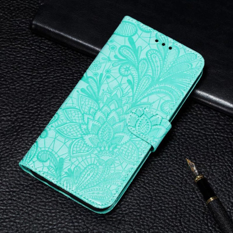 For Motorola Moto G Play 2024 Lace Flower Embossing Flip Leather Phone Case(Green) - Motorola Cases by buy2fix | Online Shopping UK | buy2fix