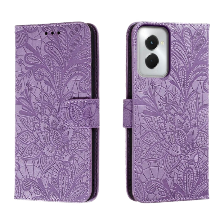 For Motorola Moto G Power 5G 2024 Lace Flower Embossing Flip Leather Phone Case(Purple) - Motorola Cases by buy2fix | Online Shopping UK | buy2fix