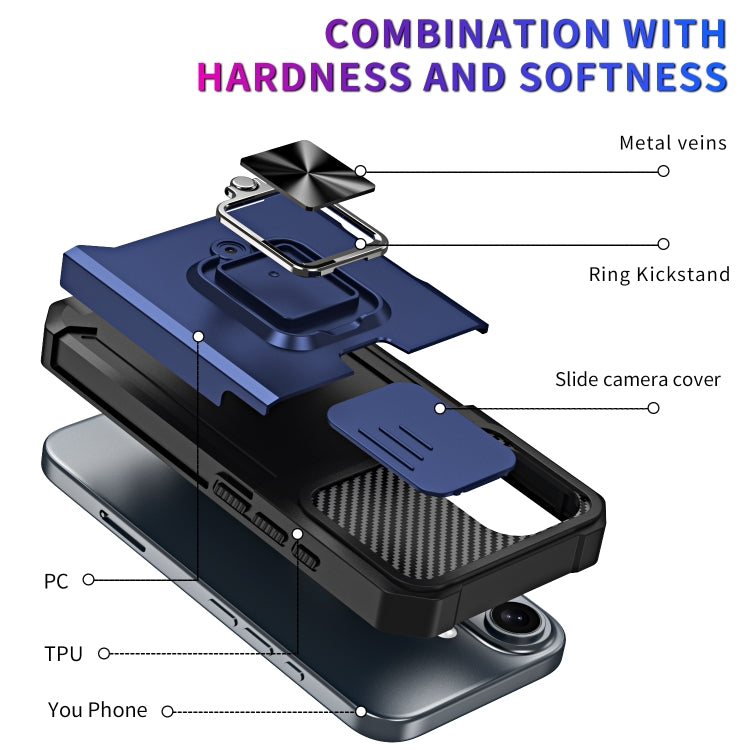 For iPhone 16 Plus Camera Shield Card Slot PC+TPU Phone Case(Black) - iPhone 16 Plus Cases by buy2fix | Online Shopping UK | buy2fix