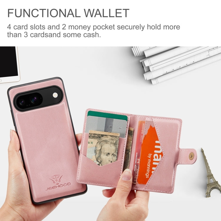 For Google Pixel 9 JEEHOOD J01 Retro Magnetic Detachable Wallet Phone Case(Pink) - Google Cases by JEEHOOD | Online Shopping UK | buy2fix