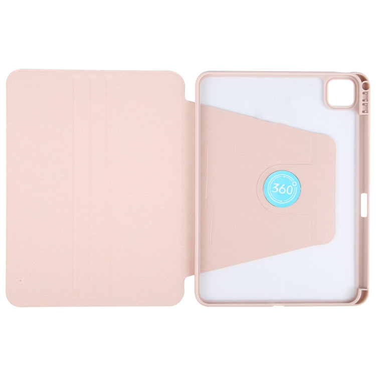 For iPad Pro 13 2024 GEBEI Acrylic TPU 3-folding Rotating Smart Tablet Leather Case withh Pen Slot(Pink) - iPad Pro 13 2024 Cases by GEBEI | Online Shopping UK | buy2fix