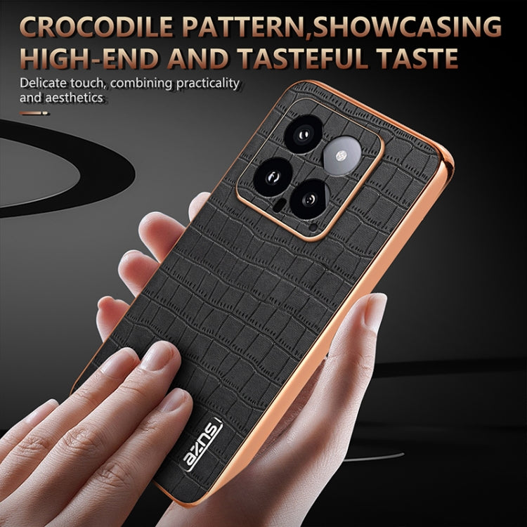 For Xiaomi 14 AZNS Electroplated Frame Crocodile Texture Full Coverage Phone Case(Blue) - 14 Cases by AZNS | Online Shopping UK | buy2fix