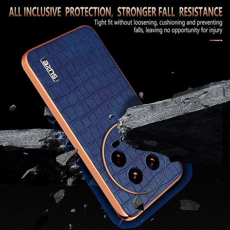 For Xiaomi 14 Ultra AZNS Electroplated Frame Crocodile Texture Full Coverage Phone Case(Black) - 14 Ultra Cases by AZNS | Online Shopping UK | buy2fix