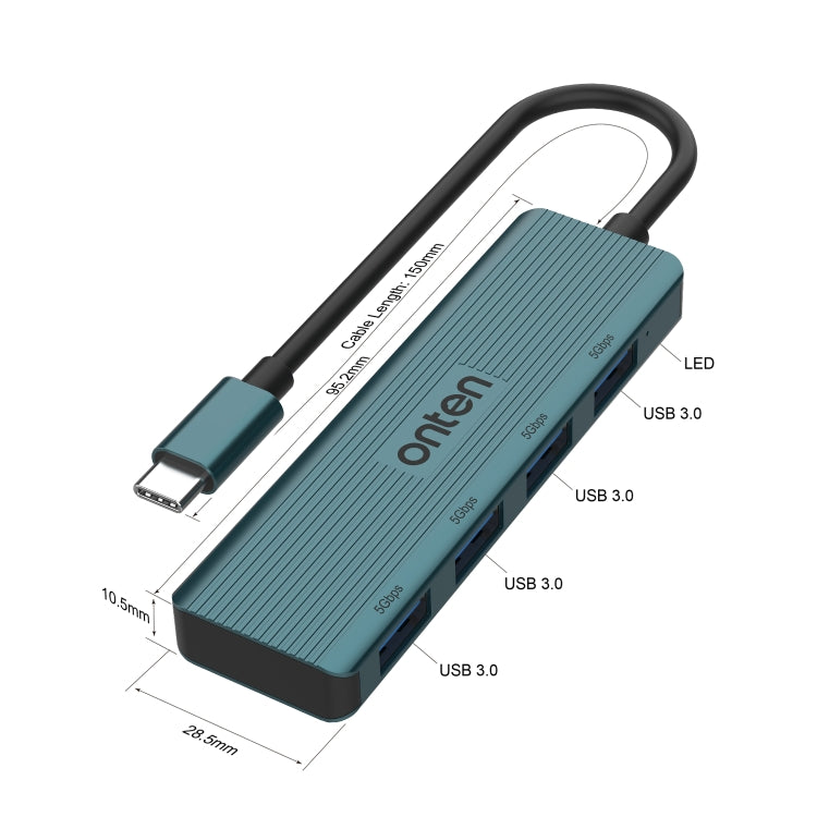 Onten UC621 5Gbps USB-C / Type-C to USB 3.2 Gen1 4 in 1 Multi-function HUB Docking Station, Length:1.5m(Green) - USB HUB by Onten | Online Shopping UK | buy2fix