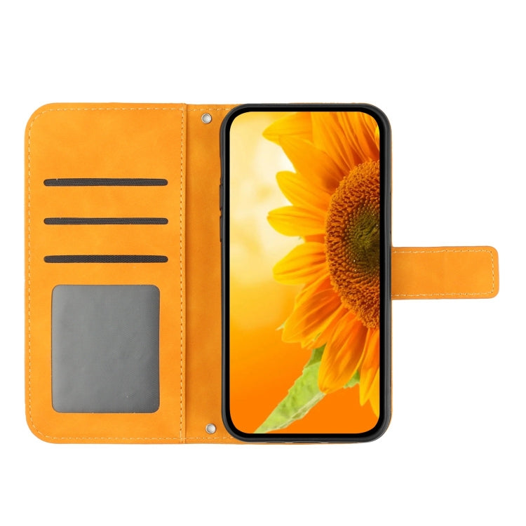 For Samsung Galaxy S25 5G Skin Feel Sun Flower Embossed Flip Leather Phone Case with Lanyard(Yellow) - Galaxy S25 5G Cases by buy2fix | Online Shopping UK | buy2fix