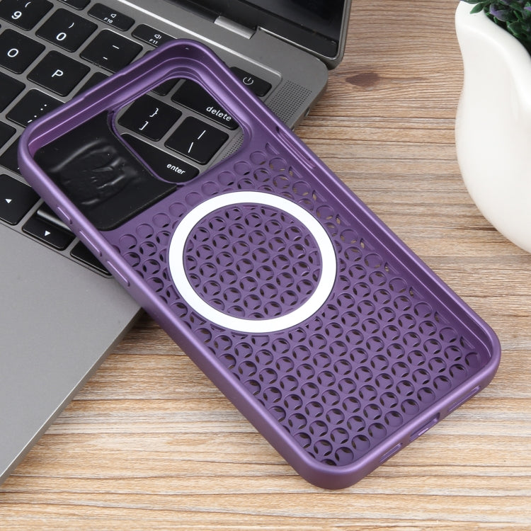 For iPhone 14 Plus Pure Color Honeycomb Aromatherapy MagSafe Phone Case(Purple) - iPhone 14 Plus Cases by buy2fix | Online Shopping UK | buy2fix