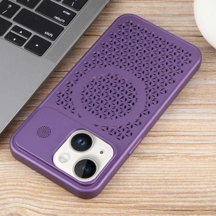 For iPhone 14 Plus Pure Color Honeycomb Aromatherapy MagSafe Phone Case(Purple) - iPhone 14 Plus Cases by buy2fix | Online Shopping UK | buy2fix