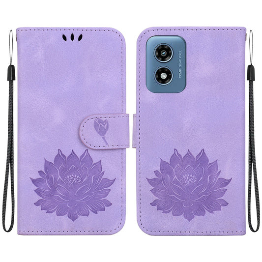 For Motorola Moto G Play 4G 2024 Lotus Embossed Leather Phone Case(Purple) - Motorola Cases by buy2fix | Online Shopping UK | buy2fix