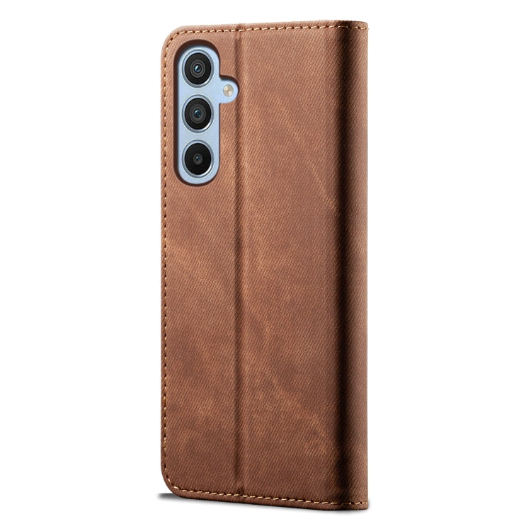 For Samsung Galaxy S25 5G Denim Texture Casual Style Horizontal Flip Leather Case(Brown) - Galaxy S25 5G Cases by buy2fix | Online Shopping UK | buy2fix