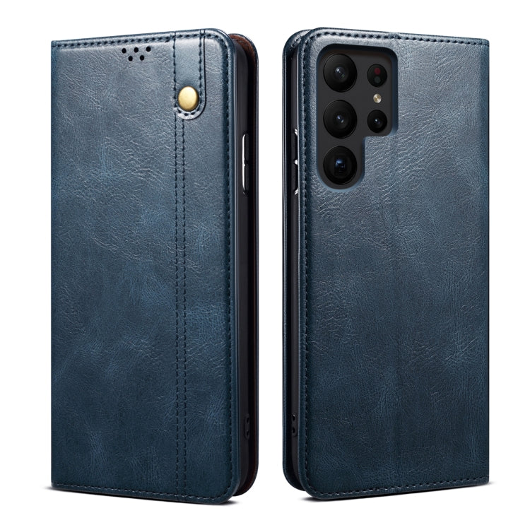 For Samsung Galaxy S25 Ultra 5G Oil Wax Crazy Horse Texture Leather Phone Case(Blue) - Galaxy S25 Ultra 5G Cases by buy2fix | Online Shopping UK | buy2fix