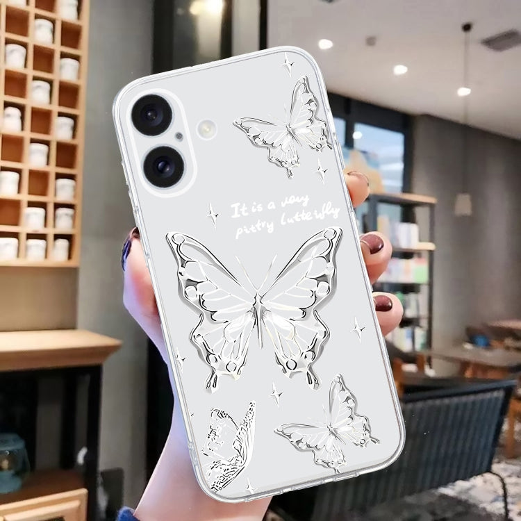 For iPhone 16 Colored Drawing Pattern Transparent TPU Phone Case(Butterflies) - iPhone 16 Cases by buy2fix | Online Shopping UK | buy2fix