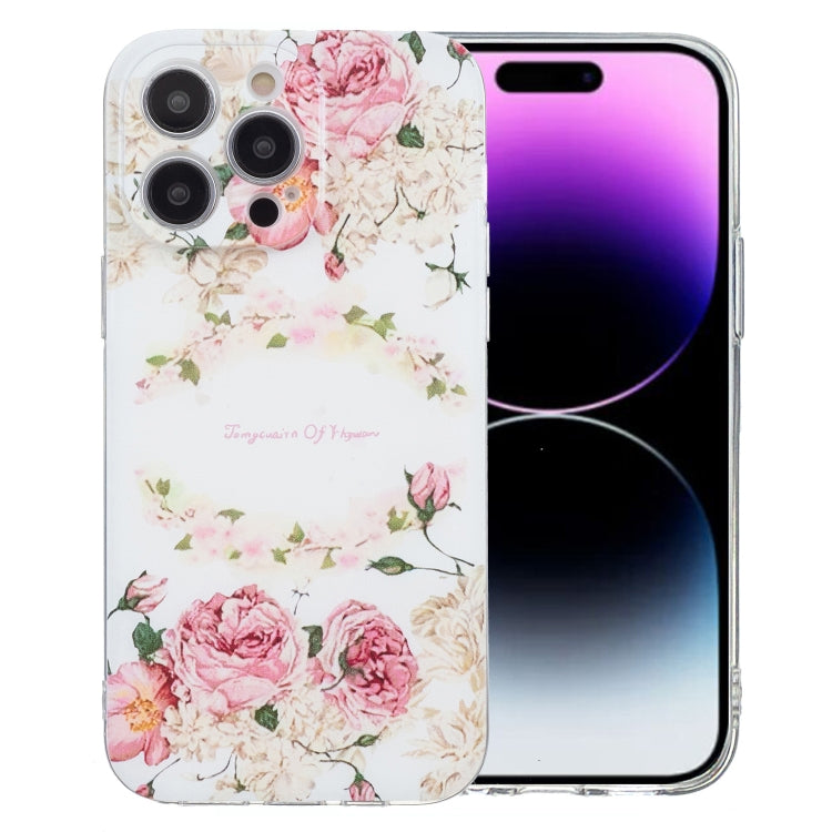 For iPhone 16 Pro Colored Drawing Pattern Transparent TPU Phone Case(Rose) - iPhone 16 Pro Cases by buy2fix | Online Shopping UK | buy2fix