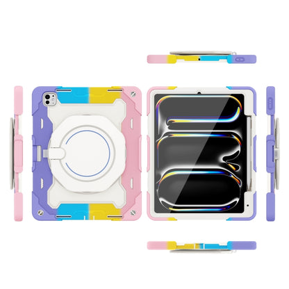 For iPad Pro 13 2024 Armor Portable Rotating Ring Holder Silicone Tablet Case with Pen Slot(Colorful Pink) - iPad Pro 13 2024 Cases by buy2fix | Online Shopping UK | buy2fix