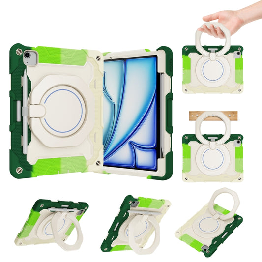 For iPad Air 11 2024 Armor Portable Rotating Ring Holder Silicone Tablet Case with Pen Slot(Colorful Green) - iPad Air 11 2024 Cases by buy2fix | Online Shopping UK | buy2fix