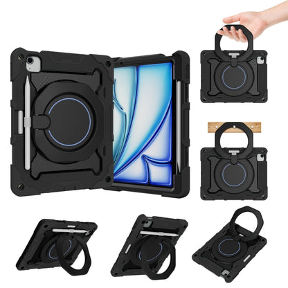 For iPad Air 11 2024 Armor Portable Rotating Ring Holder Silicone Tablet Case with Pen Slot(Black) - iPad Air 11 2024 Cases by buy2fix | Online Shopping UK | buy2fix