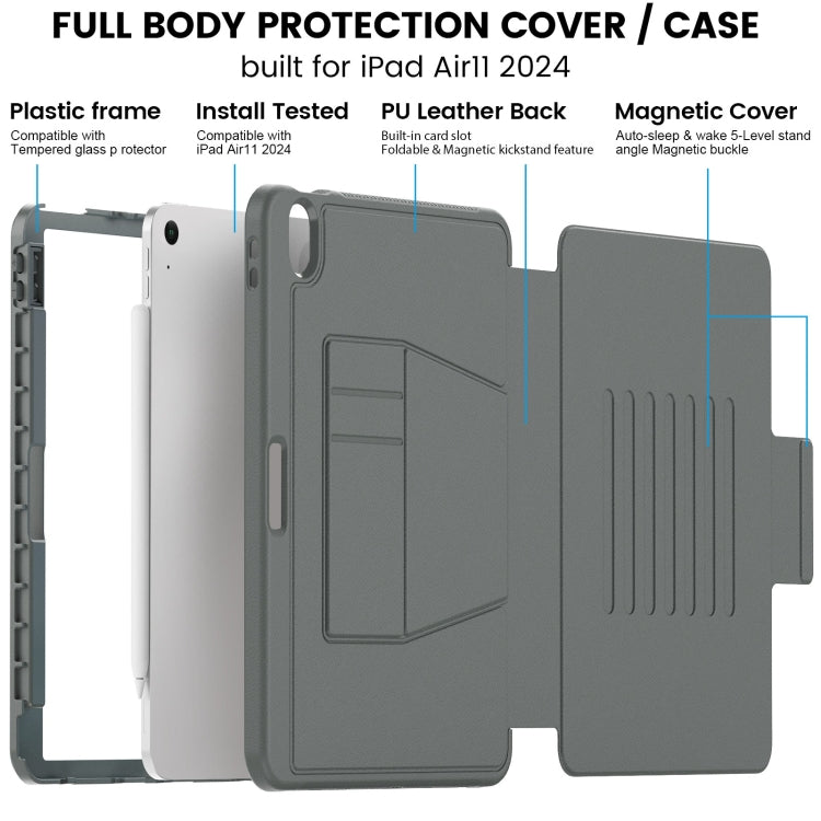 For iPad Air 11 2024 Smart B Magnetic Holder Leather Tablet Case(Grey) - iPad Air 11 2024 Cases by buy2fix | Online Shopping UK | buy2fix