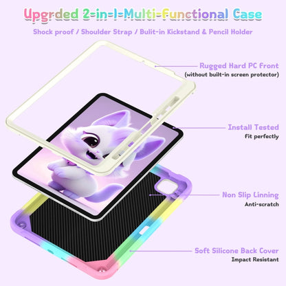 For iPad Pro 11 2024 Cat Holder Silicone Hybrid PC Tablet Case with Strap(Colorful Purple) - iPad Pro 11 2024 Cases by buy2fix | Online Shopping UK | buy2fix