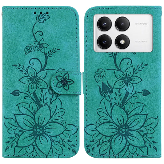 For Xiaomi Redmi K70 / K70 Pro Lily Embossed Leather Phone Case(Green) - K70 Cases by buy2fix | Online Shopping UK | buy2fix