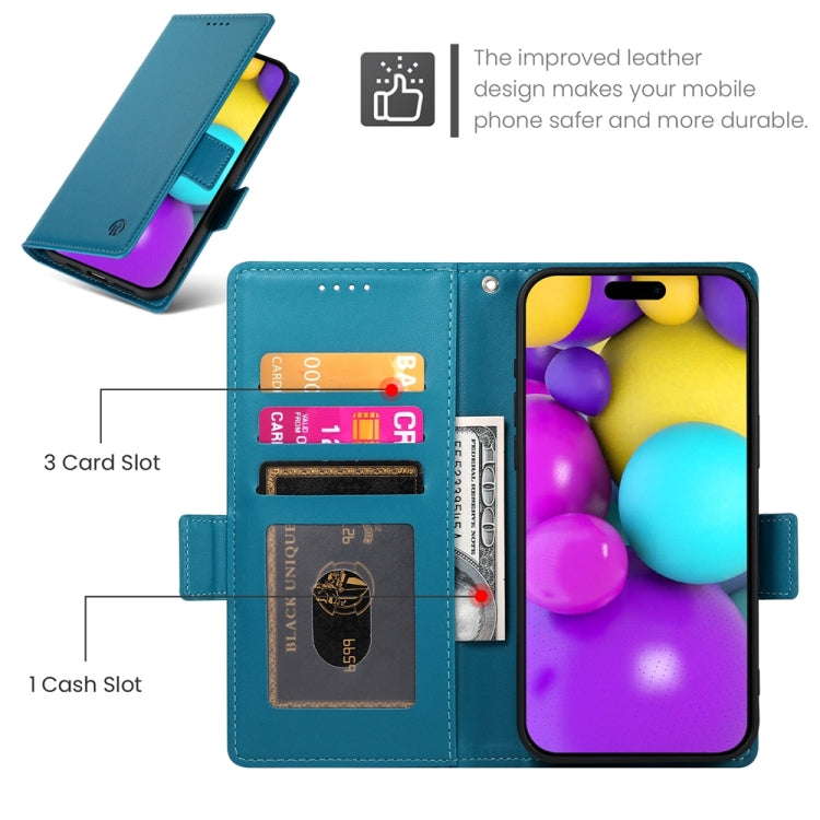 For iPhone 16 Side Buckle Magnetic Frosted Leather Phone Case(Blue) - iPhone 16 Cases by buy2fix | Online Shopping UK | buy2fix