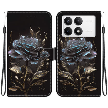 For Xiaomi Redmi K70 Pro / K70 Crystal Texture Colored Drawing Leather Phone Case(Black Rose) - K70 Cases by buy2fix | Online Shopping UK | buy2fix