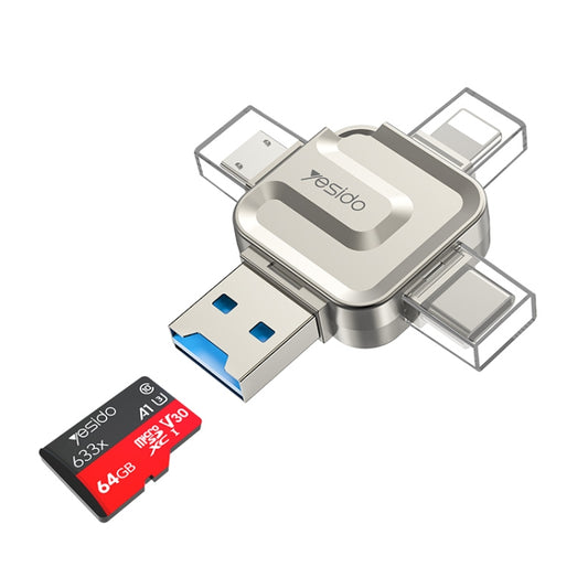 Yesido GS23 USB 3.0 to USB-C / Type-C, Micro USB, 8 Pin 4 in 1 Card Reader(Gold) - U Disk & Card Reader by Yesido | Online Shopping UK | buy2fix