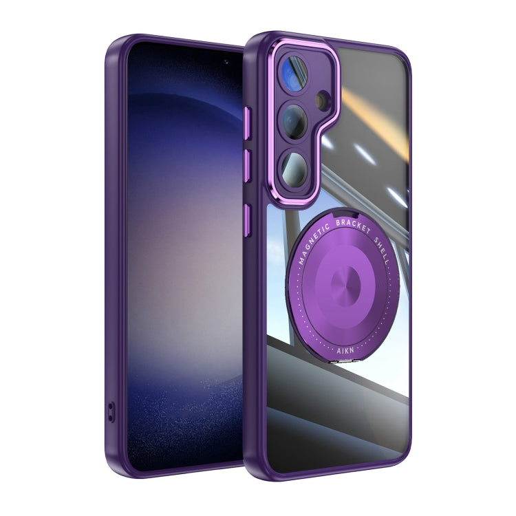 For Samsung Galaxy S25 5G 360 Holder MagSafe Acrylic Hybrid TPU Phone Case(Purple) - Galaxy S25 5G Cases by buy2fix | Online Shopping UK | buy2fix