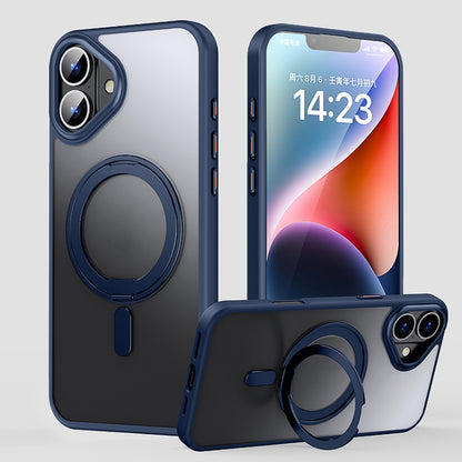 For iPhone 16 Plus 360 Rotating MagSafe Magnetic Frosted Phone Case(Dark Blue) - iPhone 16 Plus Cases by buy2fix | Online Shopping UK | buy2fix