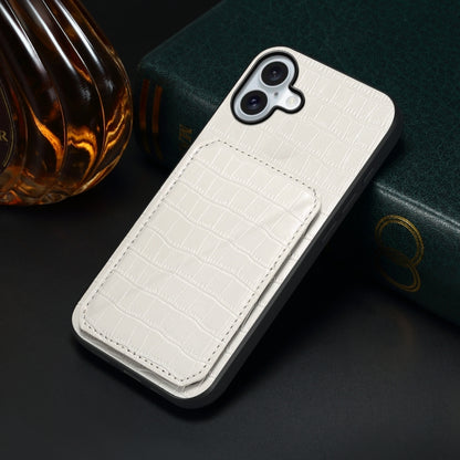 For iPhone 16 Imitation Crocodile Leather Back Phone Case with Holder(White) - iPhone 16 Cases by buy2fix | Online Shopping UK | buy2fix