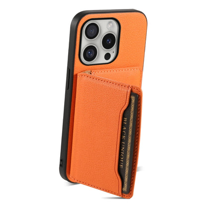 For iPhone 16 Pro Calf Texture Card Bag Design Full Coverage Phone Case(Orange) - iPhone 16 Pro Cases by buy2fix | Online Shopping UK | buy2fix