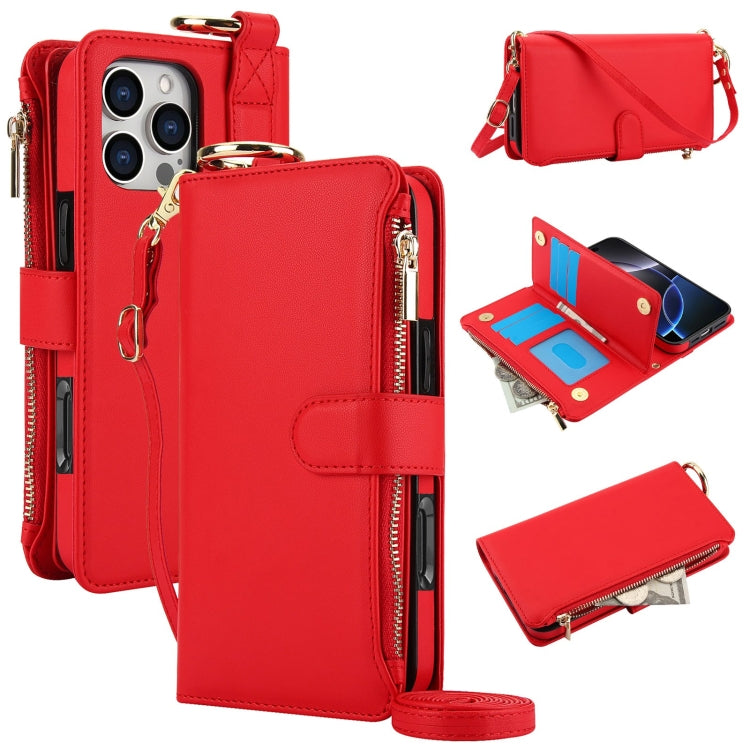 For iPhone 16 Pro Max Crossbody Ring Multifunctional Wallet Leather Phone Case(Red) - iPhone 16 Pro Max Cases by buy2fix | Online Shopping UK | buy2fix