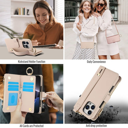 For iPhone 16 Pro Crossbody Ring Multifunctional Wallet Leather Phone Case(White) - More iPhone Cases by buy2fix | Online Shopping UK | buy2fix