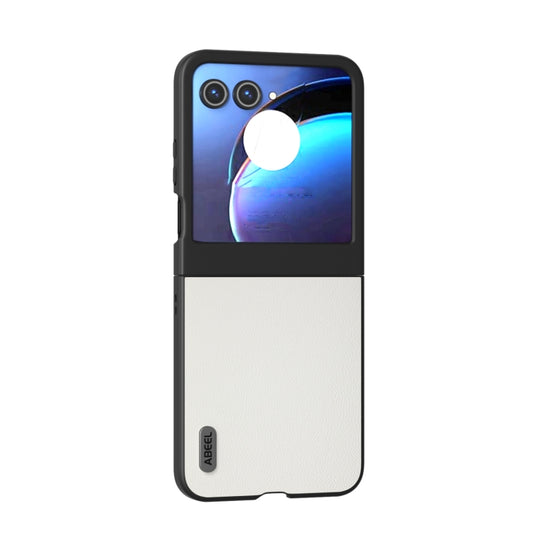 For Motorola Razr 50 ABEEL Genuine Leather Elegant Phone Case(White) - Motorola Cases by buy2fix | Online Shopping UK | buy2fix