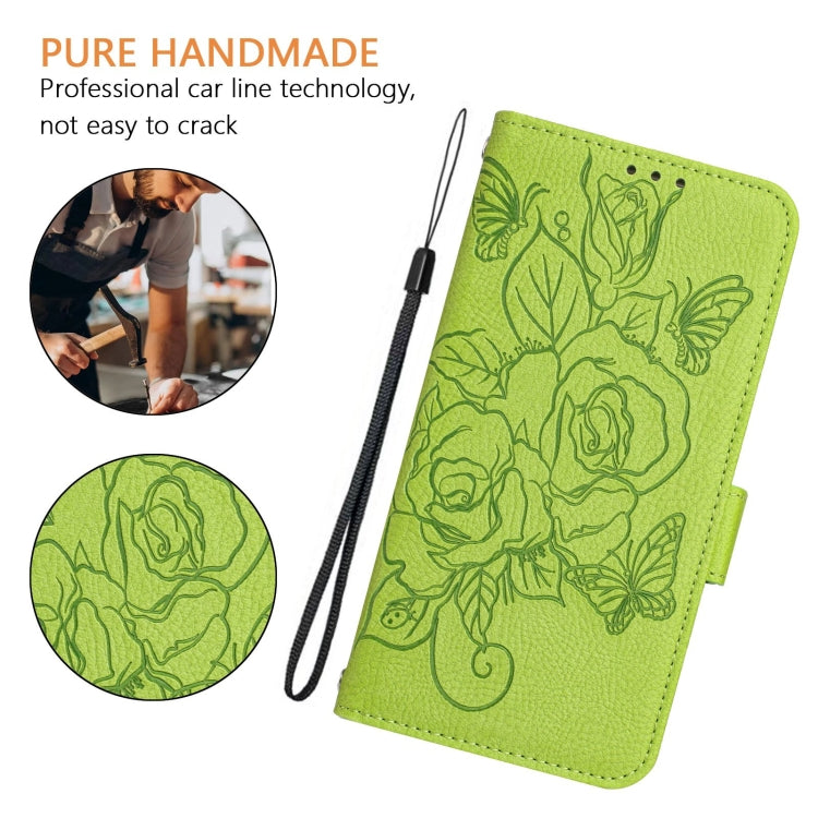 For Blackview Color 8 / Oscal Modern 8 Embossed Rose RFID Anti-theft Leather Phone Case(Green) - More Brand by buy2fix | Online Shopping UK | buy2fix