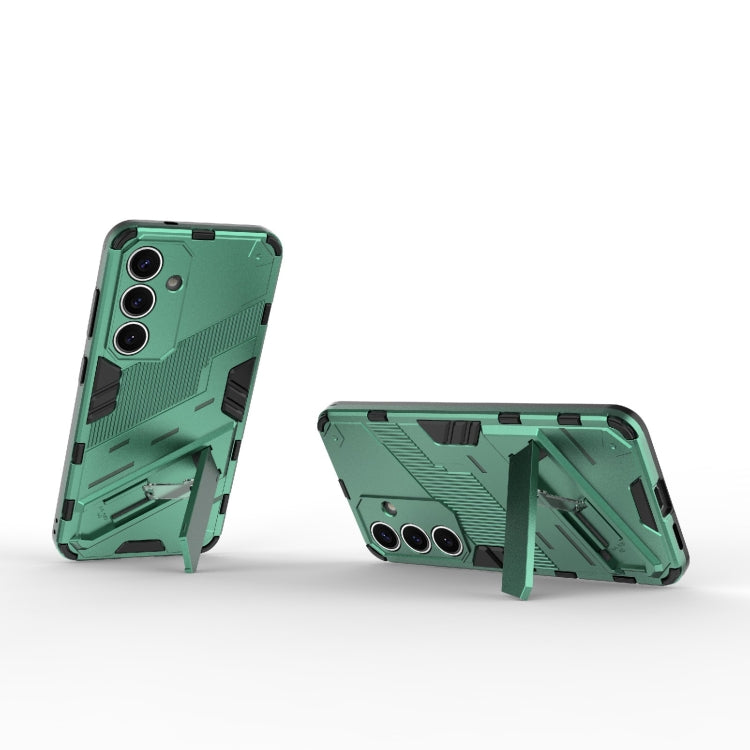 For Samsung Galaxy S25 5G Punk Armor 2 in 1 PC + TPU Shockproof Phone Case with Invisible Holder(Green) - Galaxy S25 5G Cases by buy2fix | Online Shopping UK | buy2fix