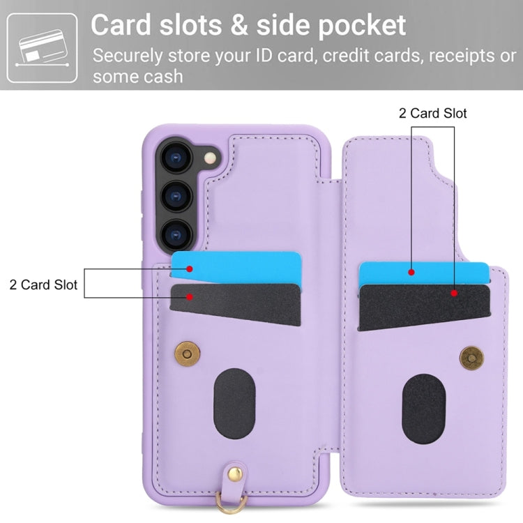 For Samsung Galaxy S25+ 5G Crossbody Flower Pattern Leather Phone Case(Purple) - Galaxy S23+ 5G Cases by buy2fix | Online Shopping UK | buy2fix