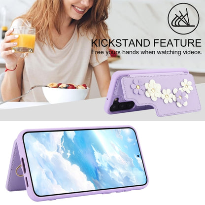 For Samsung Galaxy S25+ 5G Crossbody Flower Pattern Leather Phone Case(Purple) - Galaxy S23+ 5G Cases by buy2fix | Online Shopping UK | buy2fix