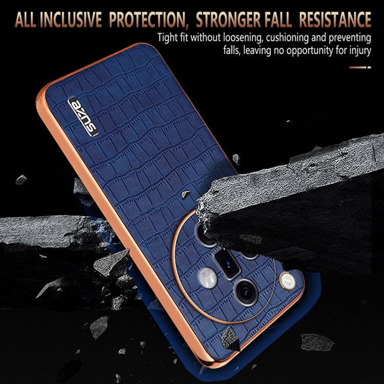 For OPPO Find X7 Ultra AZNS Electroplated Frame Crocodile Texture Full Coverage Phone Case(Blue) - OPPO Cases by AZNS | Online Shopping UK | buy2fix