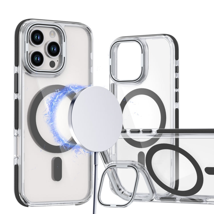 For iPhone 16 Pro Max Dual-Color Clear Acrylic Hybrid TPU Lens Flip Holder MagSafe Phone Case(Black) - iPhone 16 Pro Max Cases by buy2fix | Online Shopping UK | buy2fix