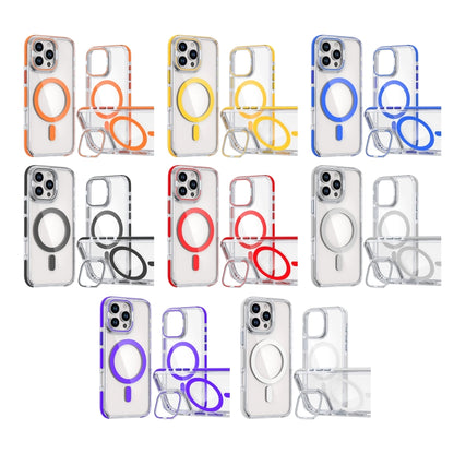 For iPhone 13 Pro Max Dual-Color Clear Acrylic Hybrid TPU Lens Flip Holder MagSafe Phone Case(Orange) - iPhone 13 Pro Max Cases by buy2fix | Online Shopping UK | buy2fix