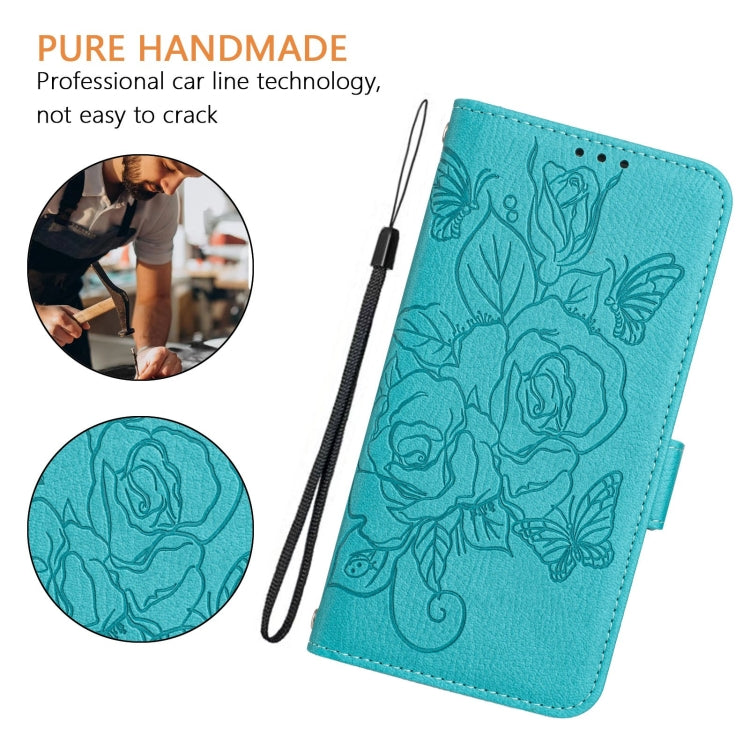 For Motorola Moto G Power 5G 2024 Embossed Rose RFID Anti-theft Leather Phone Case(Light Blue) - Motorola Cases by buy2fix | Online Shopping UK | buy2fix