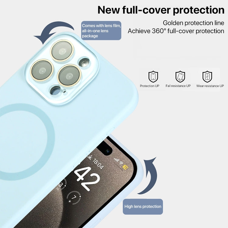 For iPhone 15 MagSafe Liquid Silicone Full Coverage Phone Case with Lens Film(White) - iPhone 15 Cases by buy2fix | Online Shopping UK | buy2fix