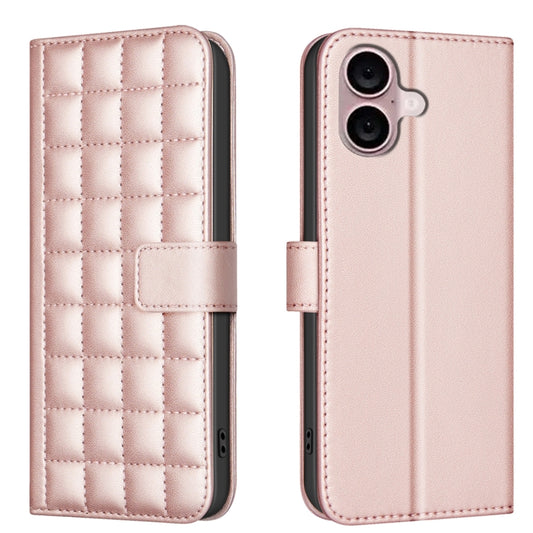 For iPhone 16 Square Texture Leather Phone Case(Rose Gold) - iPhone 16 Cases by buy2fix | Online Shopping UK | buy2fix