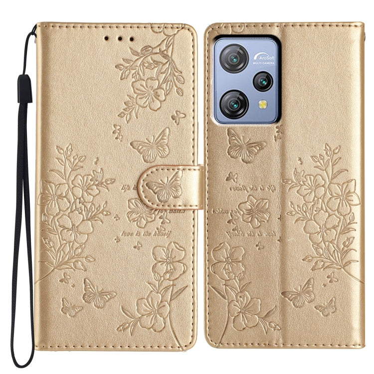 For Blackview A53 / A53 Pro Butterflies and Flowers Leather Phone Case(Gold) - More Brand by buy2fix | Online Shopping UK | buy2fix