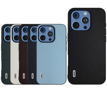 For iPhone 16 Pro Max ABEEL Black Frame Genuine Leather Elegant Phone Case(Sky Blue) - iPhone 16 Pro Max Cases by buy2fix | Online Shopping UK | buy2fix