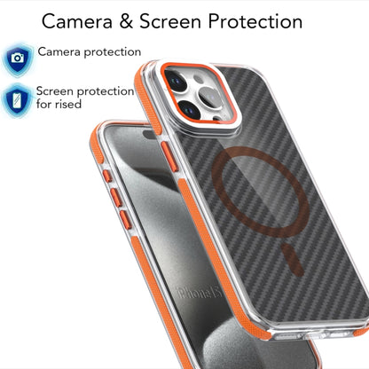 For iPhone 16 Pro Max Magsafe Dual-Color Carbon Fiber Lens Film Phone Case with Lens Fold Holder(Orange) - iPhone 16 Pro Max Cases by buy2fix | Online Shopping UK | buy2fix