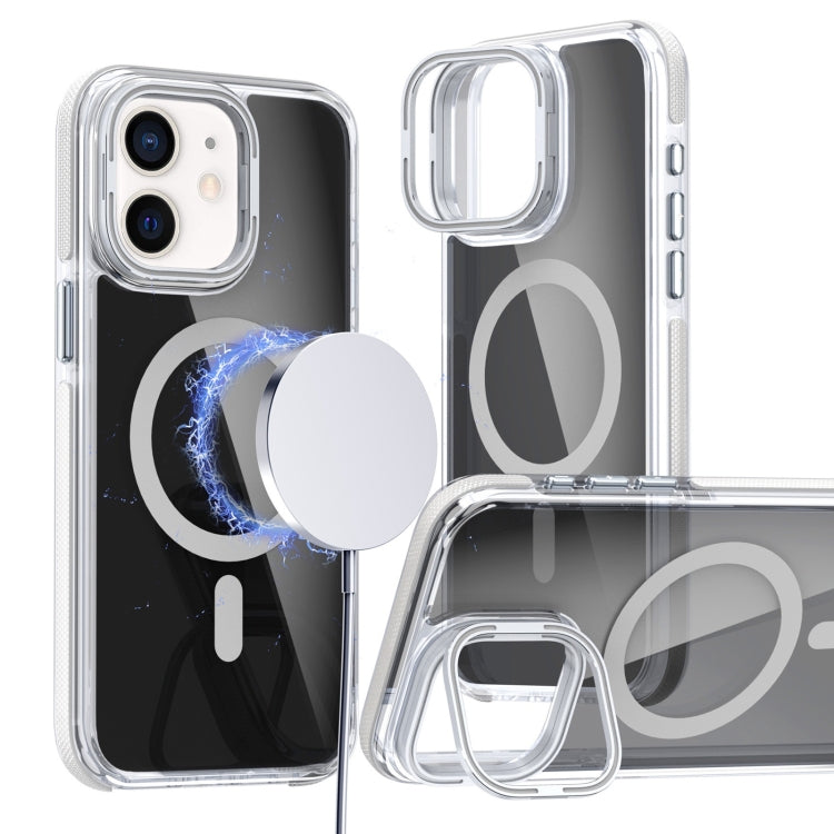 For iPhone 11 Magsafe Dual-Color Transparent Black Lens Holder Phone Case(White) - iPhone 11 Cases by buy2fix | Online Shopping UK | buy2fix